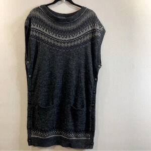 CASSIS Sz  M/L Merino Mohair Side Buttons Pockets Fair Isle Style V-Neck Tunic